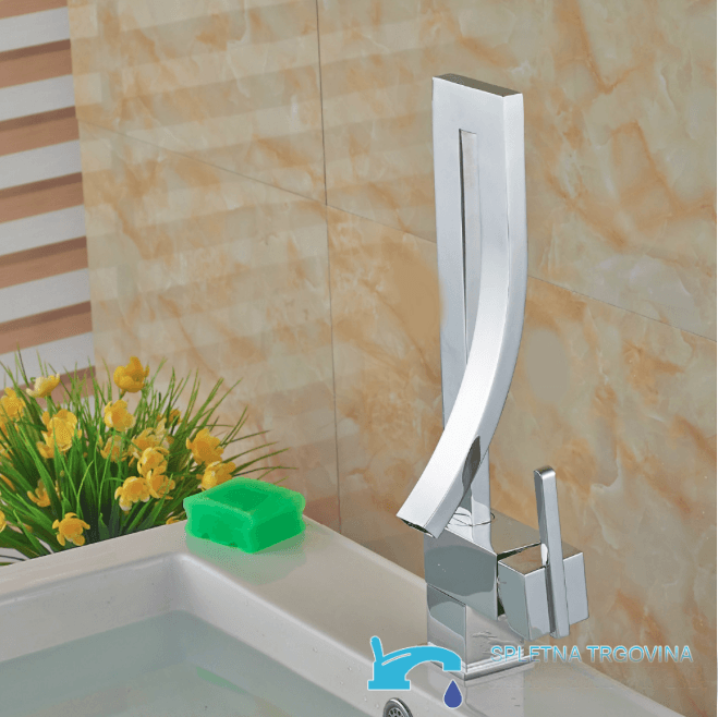 Waschtischarmatur EYN KA5711 aus Messing mit Wasserfallauslauf in Chromsilber und Silber