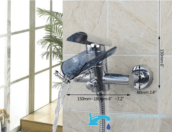 Badewannen-Wandarmatur EYN SK5549 mit LED-Wasserfallauslauf in Chromsilber und weiteren Ausführungen