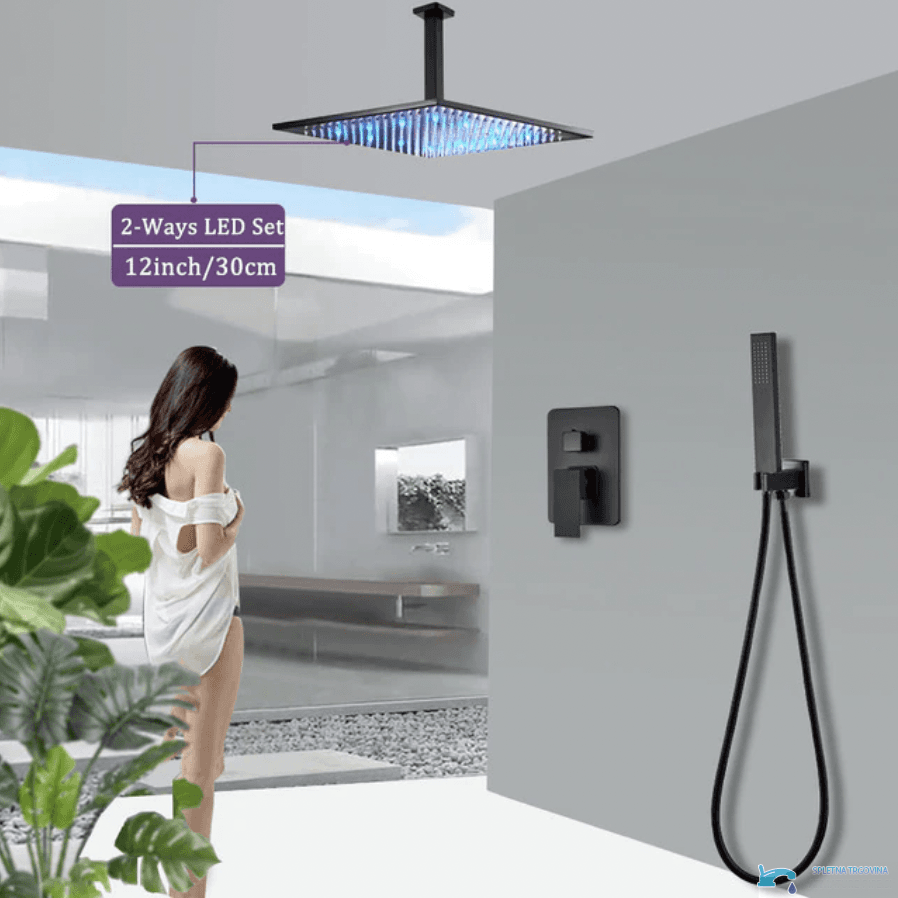 LED-Unterputz-Duschsystem EYN PT50089 in Mattschwarz, mit blauem LED-Licht oder hellen Düsen
