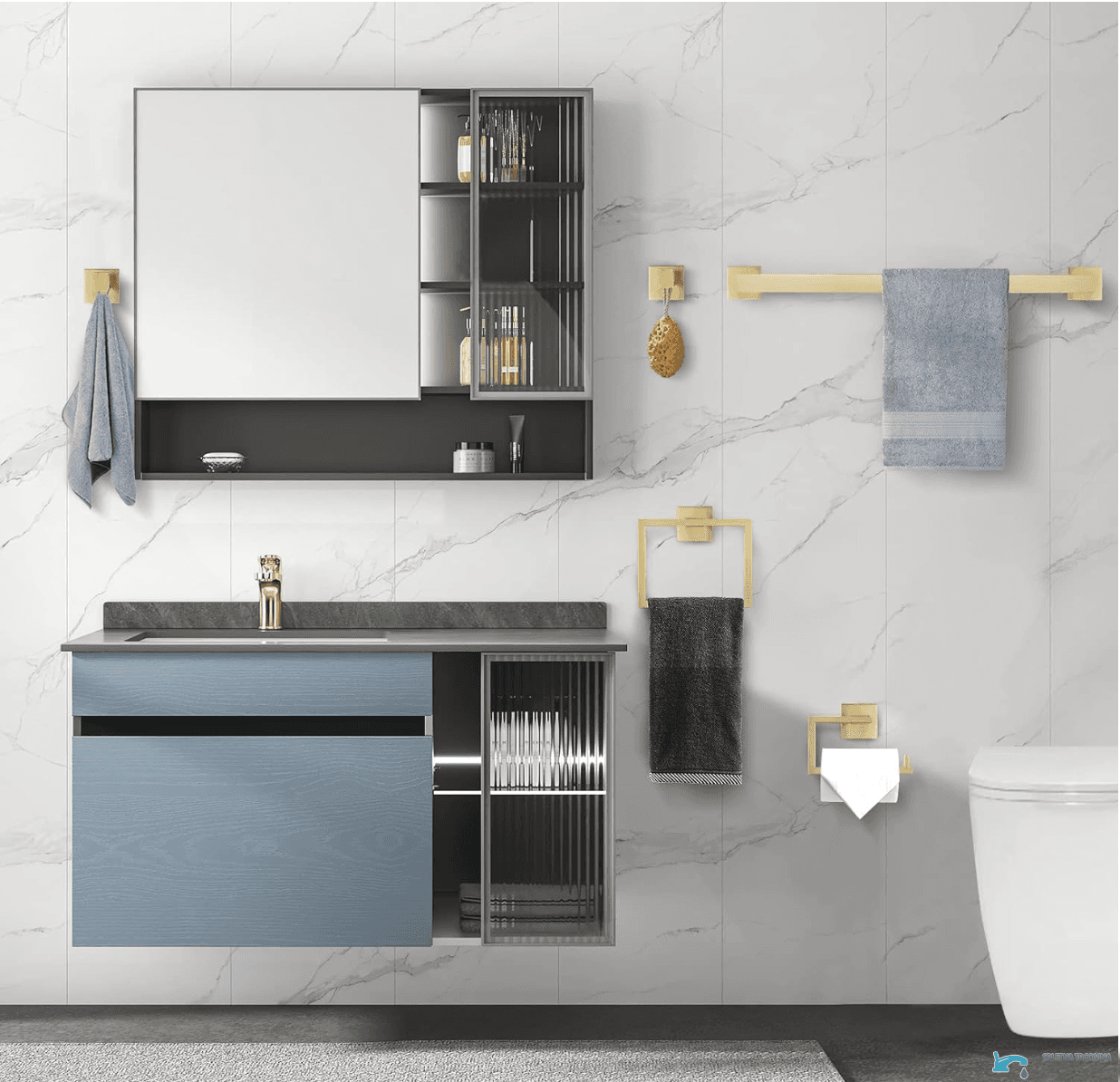 Badaccessoires-Set EYN BA1214 zur Wandmontage aus Edelstahl in gebürstetem Gold