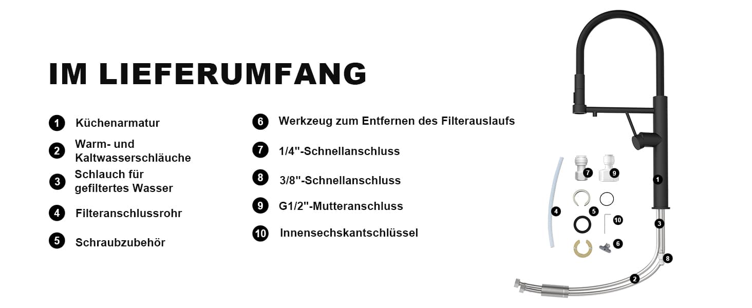 Zubehör und Anschlüsse der ELITE EDITION KF1730 3-Wege-Küchenarmatur