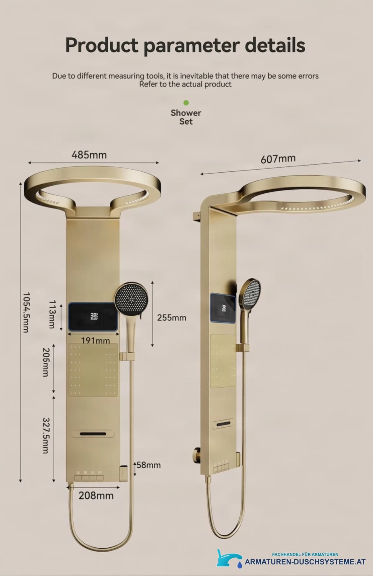 Duschpaneel ELITE EDITION BSE1424 mit LED, Massagedüsen und Mehrstrahlbrause in Graphitgrau, Dunkelgrau oder Gold