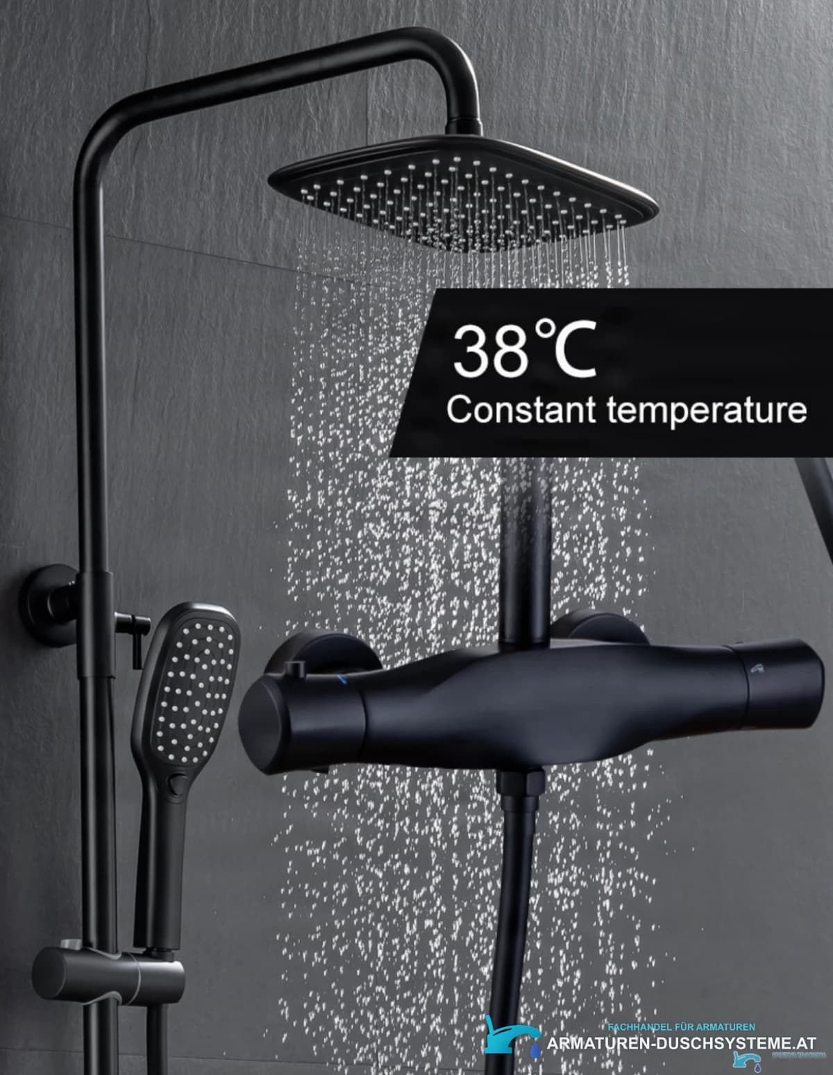 Luxuriöses Aufputz-Thermostat-Duschsystem EYN TB1845 in Mattschwarz