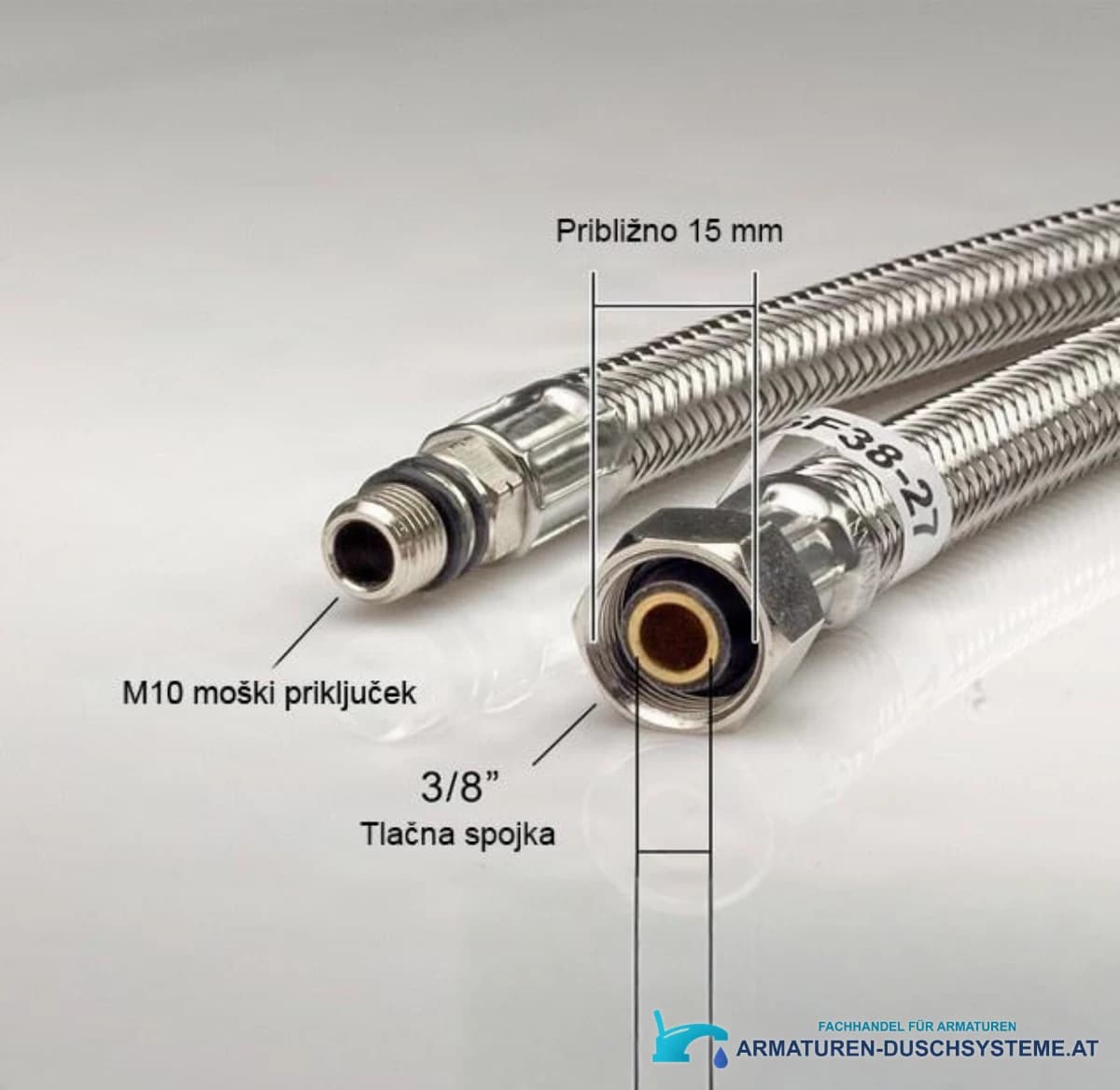 Schlauchset für Bad- oder Küchenarmatur woo-1502 in glänzendem Silber