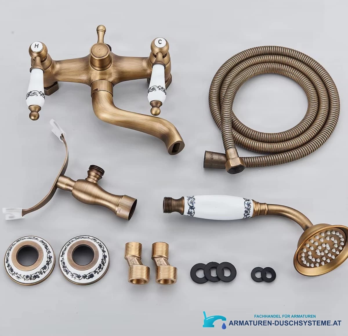 Badewannenarmatur BBT1509 mit Handbrause, Schlauch, Wandanschlüssen und Rosetten