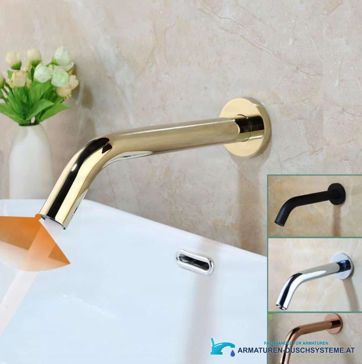 Sensorbetriebene Wandarmatur BWS1254 in poliertem Goldton