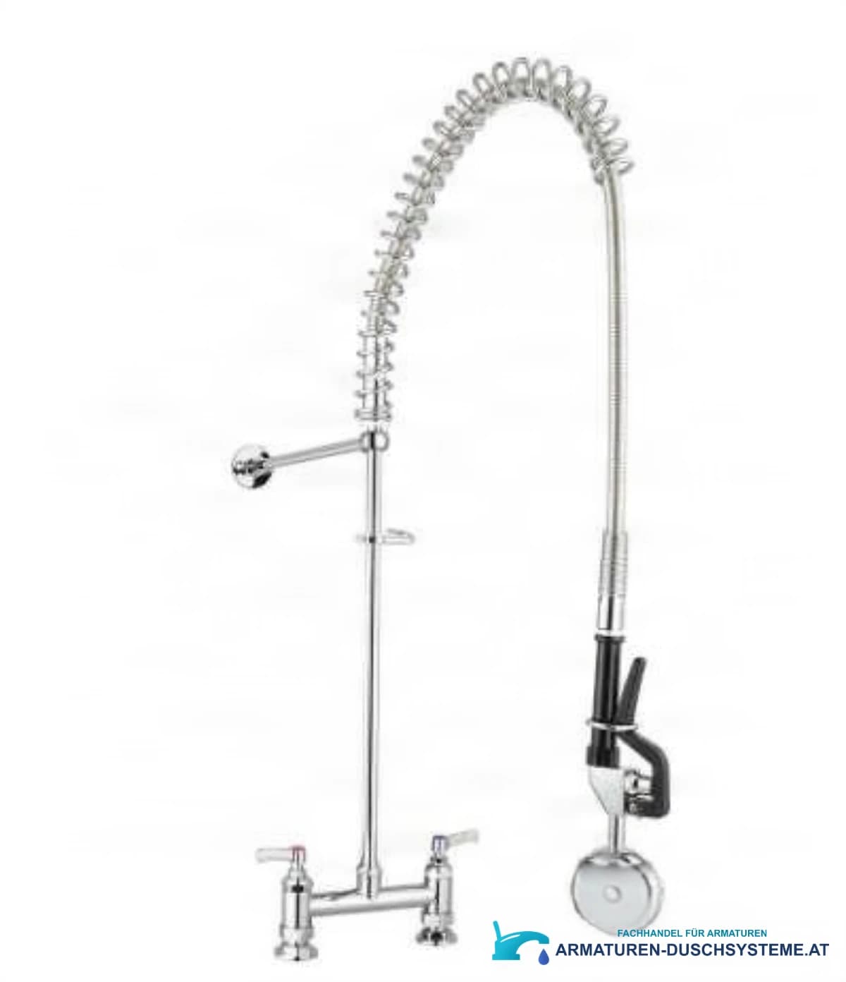 Professionelle Küchenarmatur NK8701 – Seitenansicht mit Federbrause und Wandhalter
