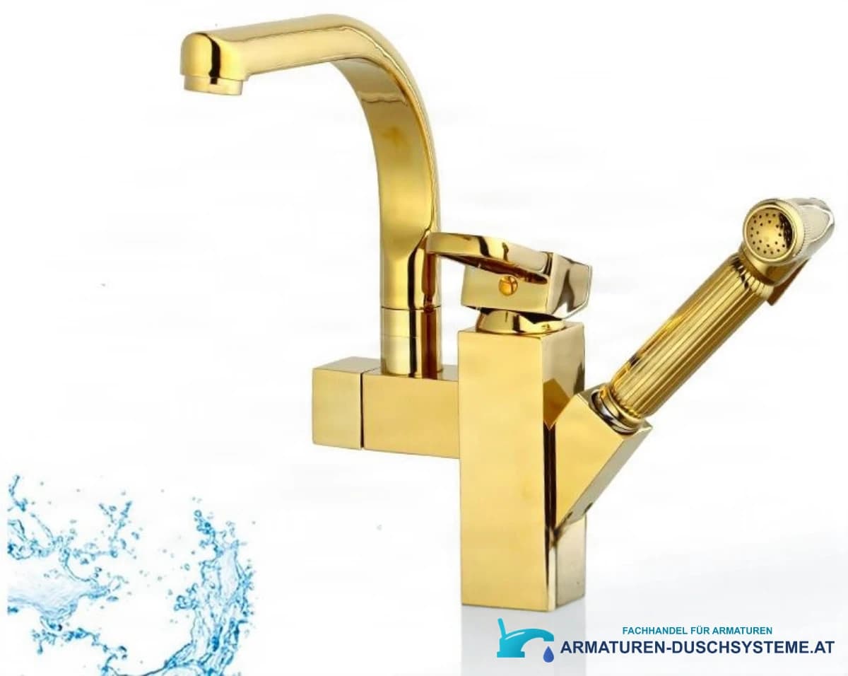 Ausziehbare goldene Küchenarmatur KZI1623 in hochglänzendem Goldfinish