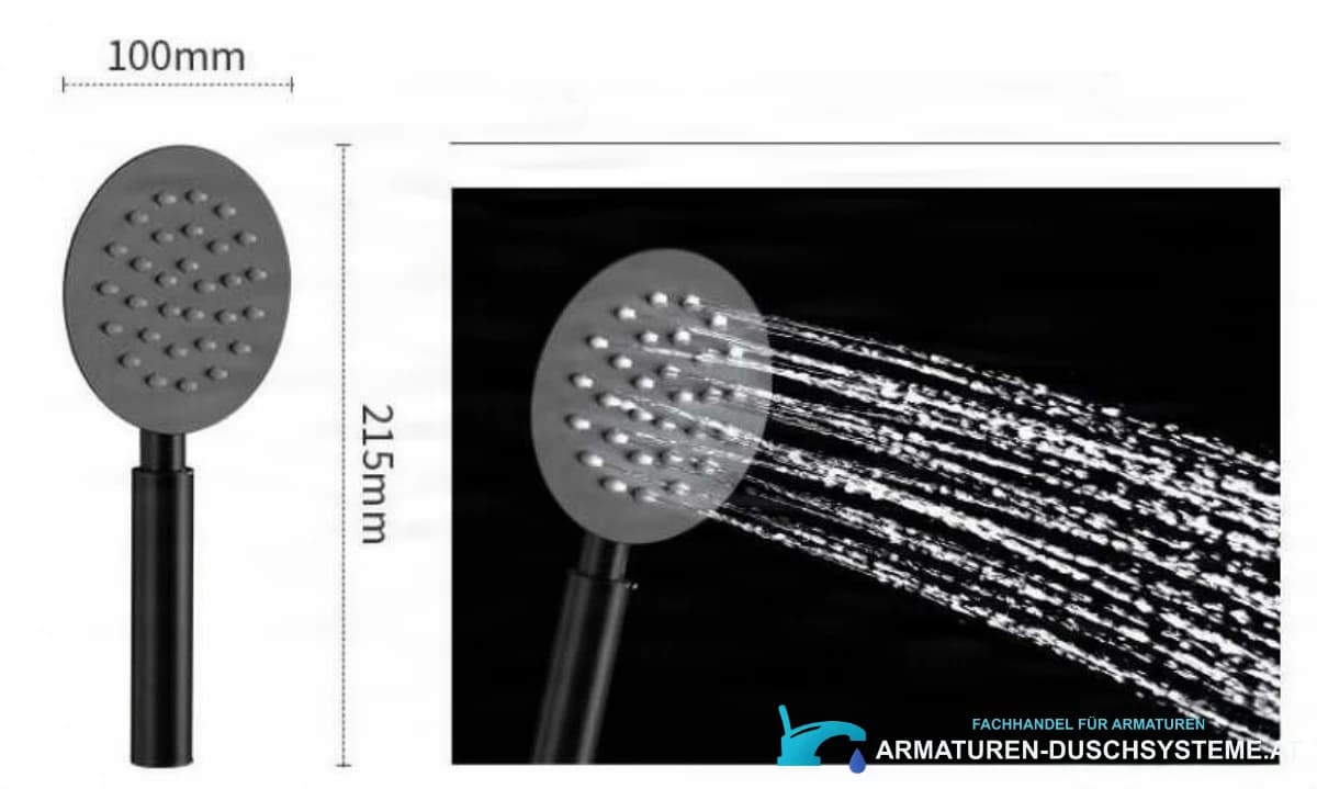 Technische Zeichnung der Handbrause EYN BH1747 mit 100 mm Kopf und 215 mm Gesamtlänge