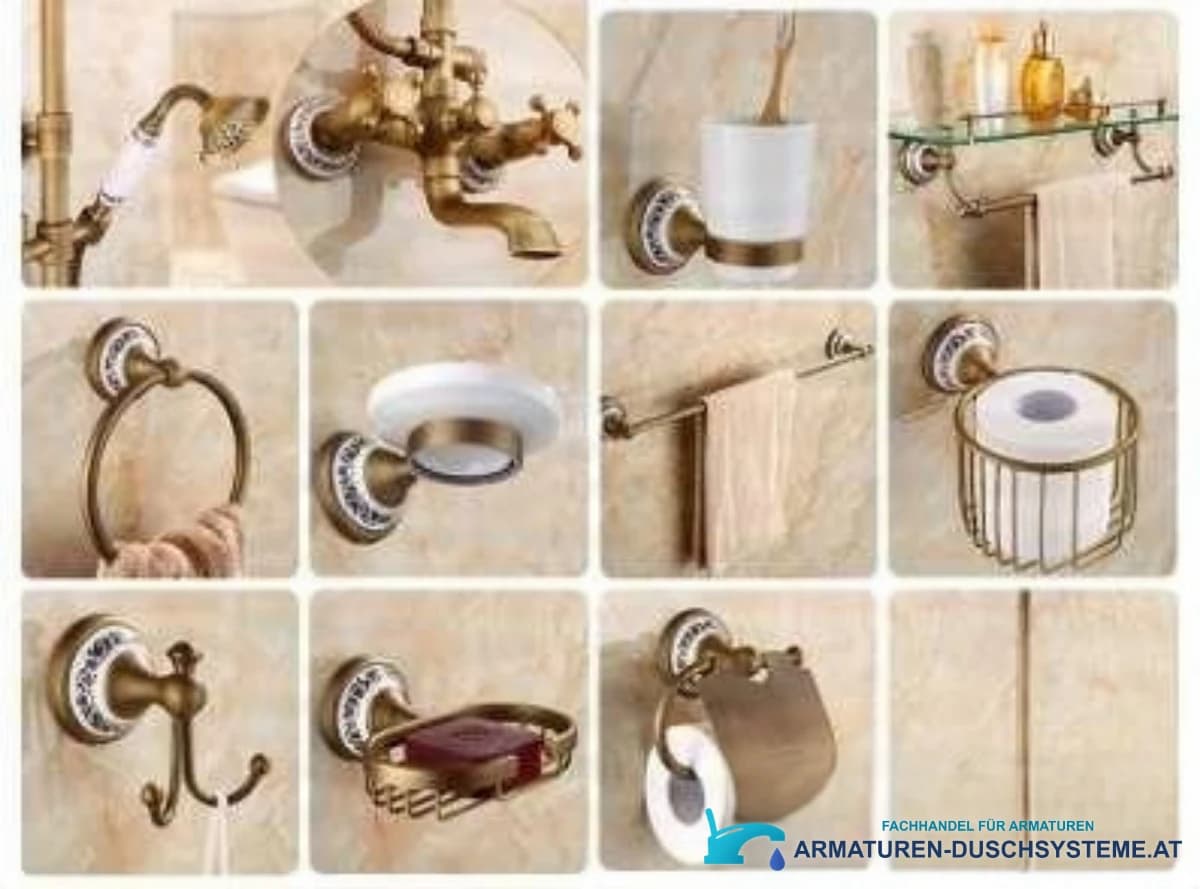 Antike Badezimmeraccessoires mit Keramik EYN AQD1523 in Antikbronze