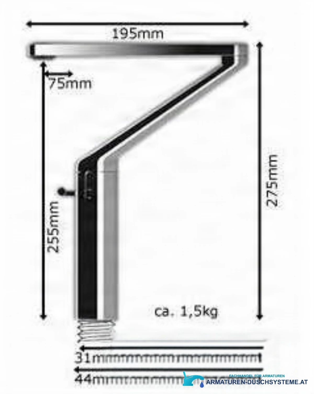 Technische Zeichnung der Küchen-/Badarmatur KA05738 mit 195 × 275 mm