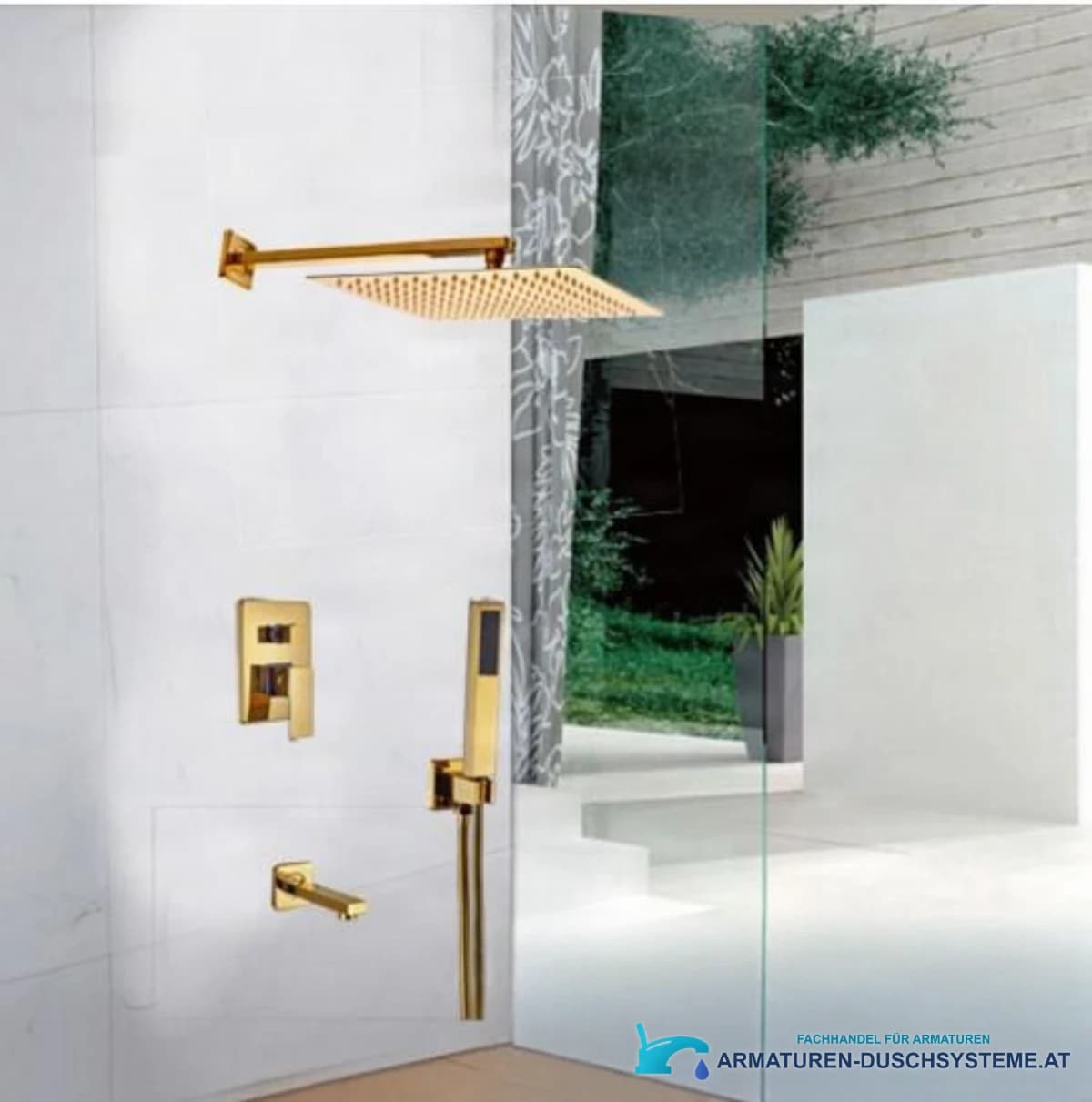Luxuriöses Unterputz-Duschsystem mit drei Auslässen PT34451 in glänzendem Gold