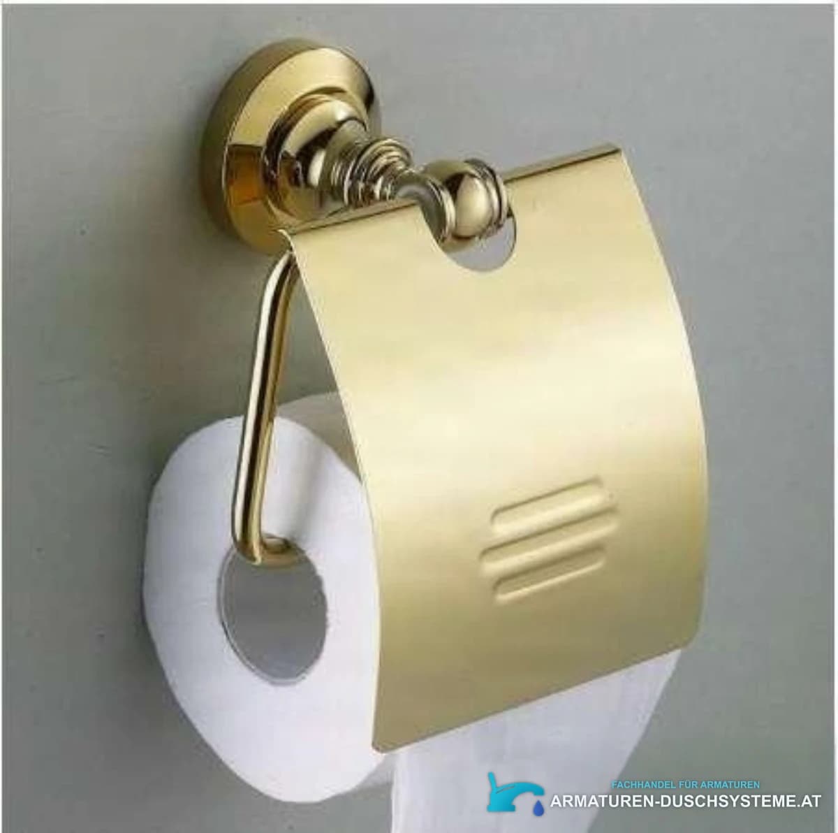 Toilettenpapierhalter woo-15049 im Einsatz: goldfarbene Wandmontage mit Abdeckung