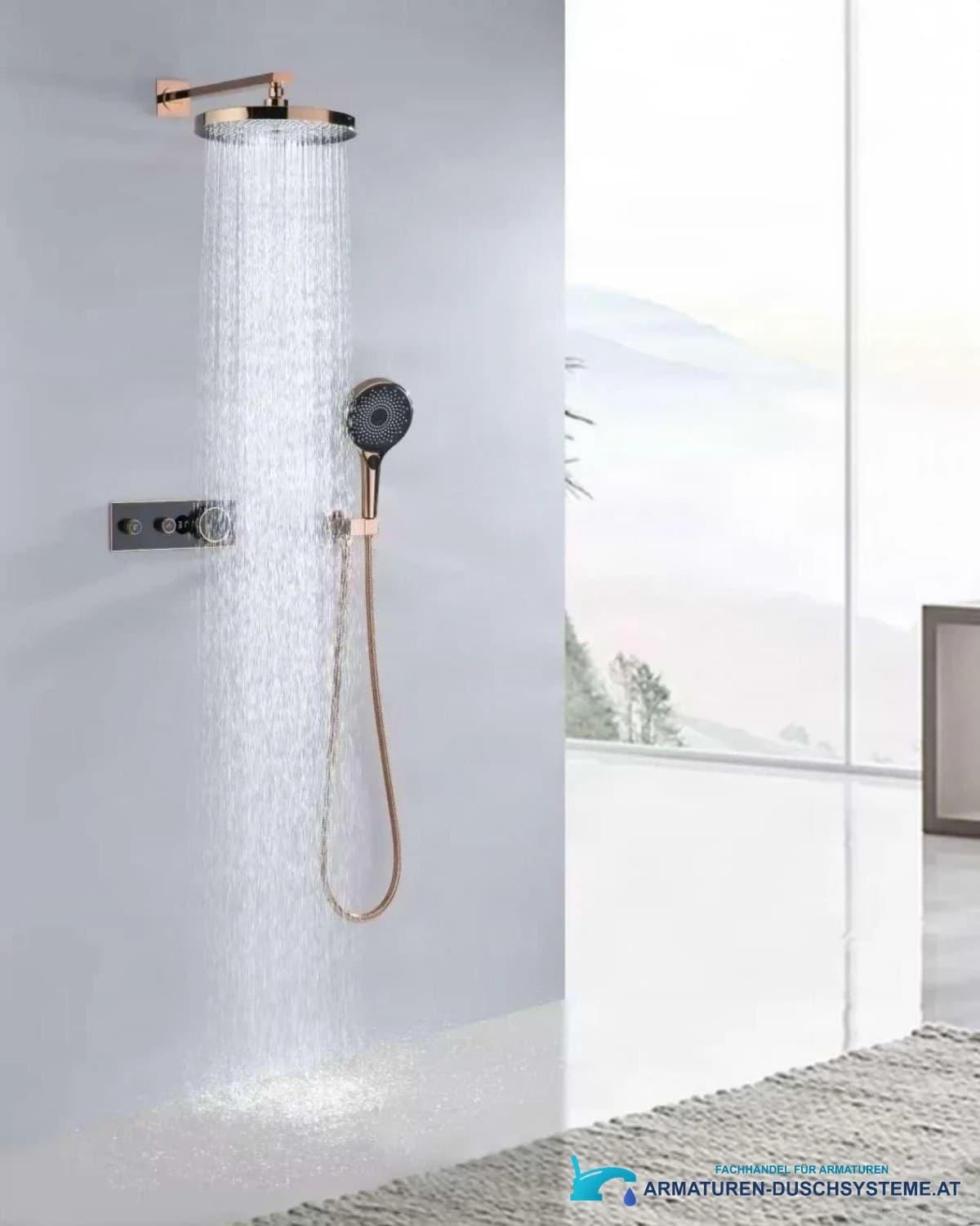 Luxus-Thermostat-Duschsystem ELITE EDITION mit Display BCS1603 in glänzendem Roségold und Schwarz