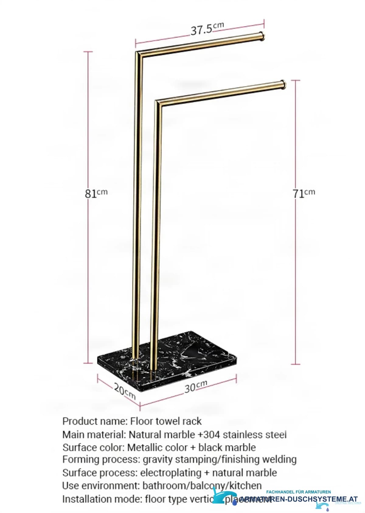Technische Zeichnung des freistehenden Handtuchhalters TH8899 (81 × 37,5 cm)