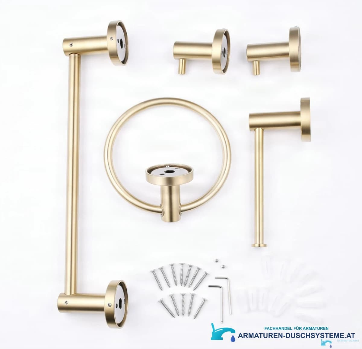 Badaccessoires-Set BA1308 in gebürstetem Gold mit vier Wandhaltern