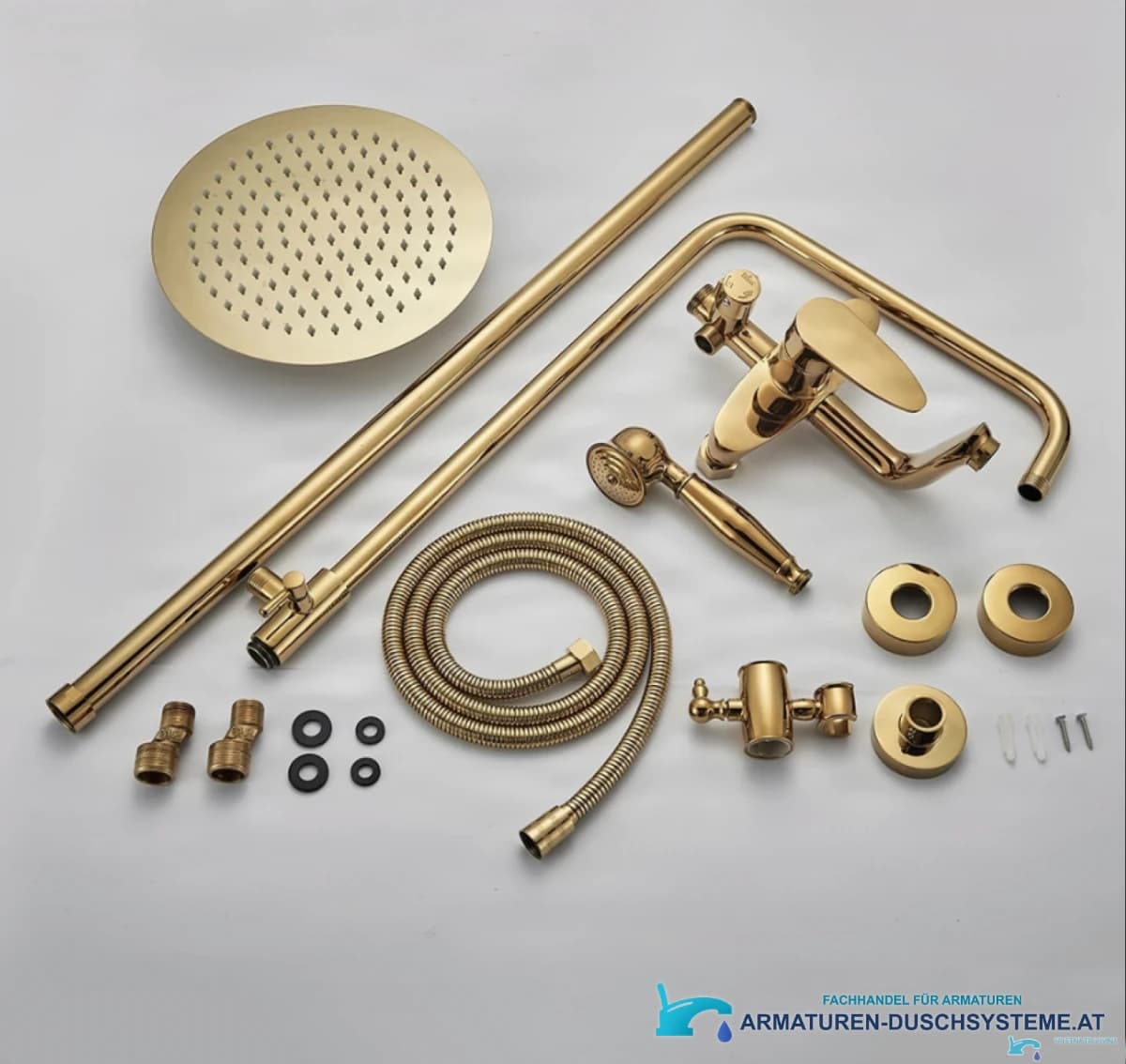 Aufputz-Duschsystem ZNT1699 — goldfarbene Einzelteile und Montagezubehör