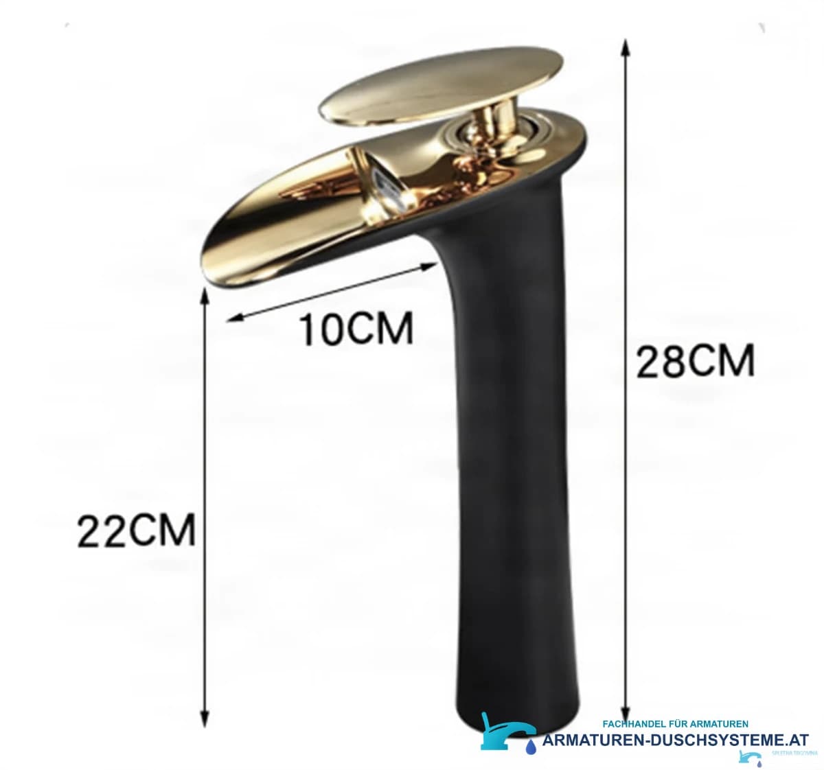Maße der Waschtischarmatur BSH1235: 28 cm Höhe, 22 cm Auslaufhöhe und 10 cm Ausladung