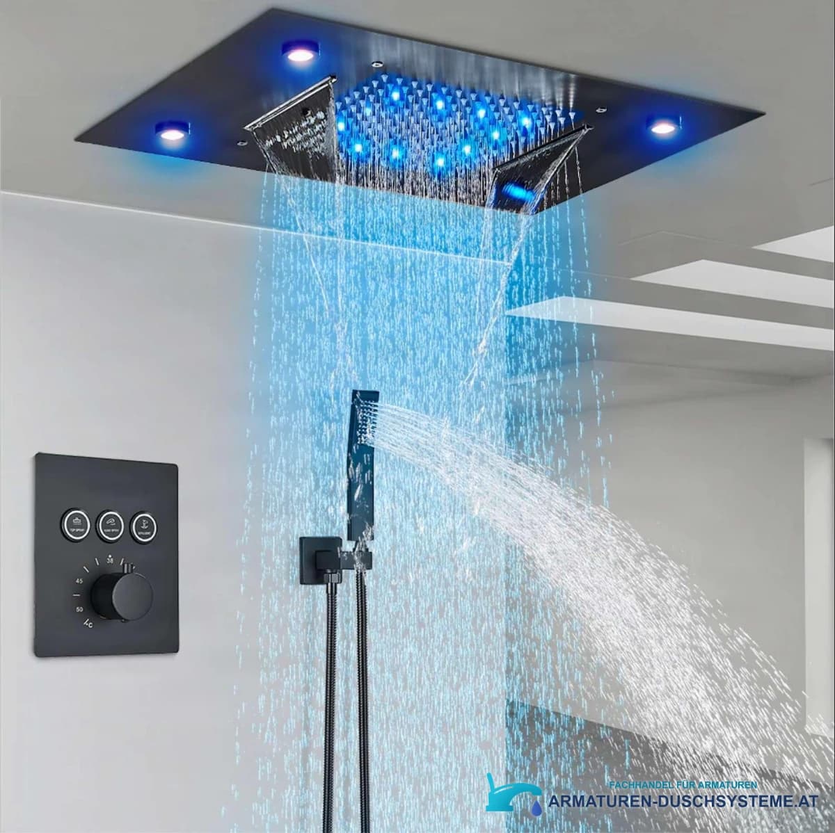 Luxuriöses Unterputz-LED-Duschsystem PT8899 in glänzendem Schwarz