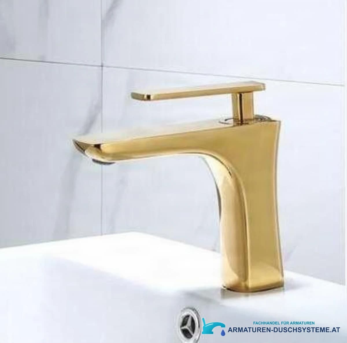 Goldene Badezimmerarmatur GU2239 mit breitem Auslauf und flachem Hebel