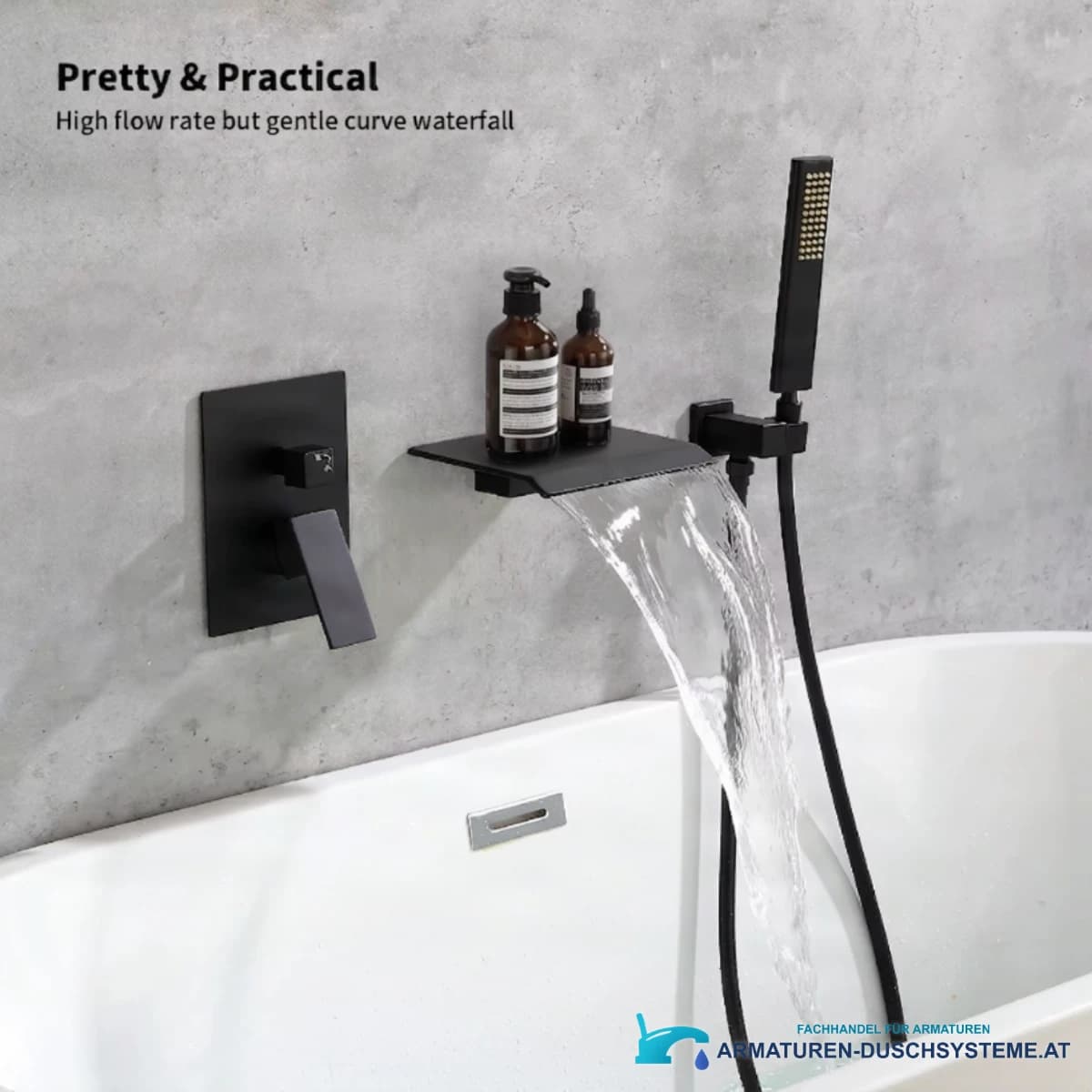 Wannenarmatur ELITE EDITION BSW1678 mit NPT-Außengewinde, Handbrause und Wasserfall in Mattschwarz