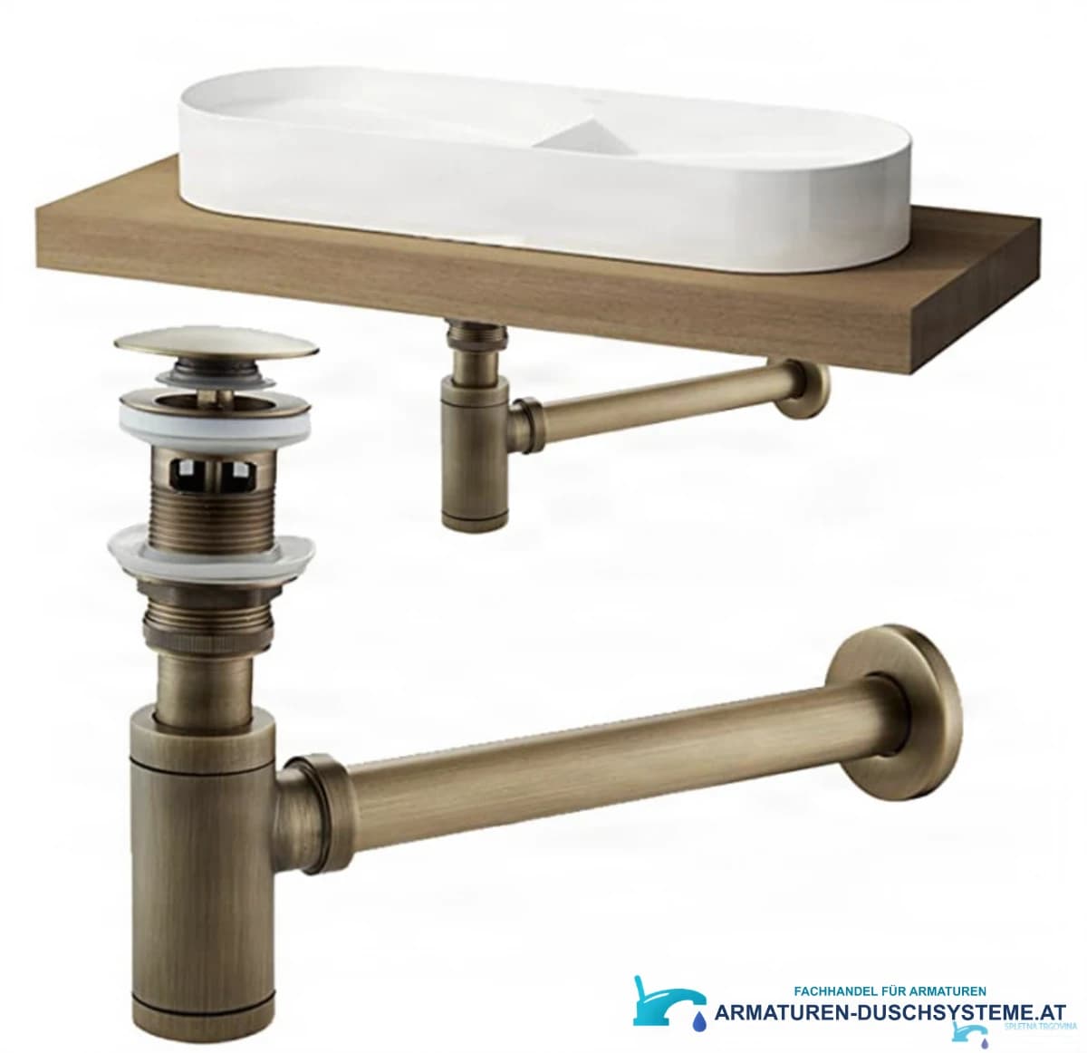 Antiker Pop-up-Siphon mit Untertischteil SAQ1556 in gebürsteter Antikbronze