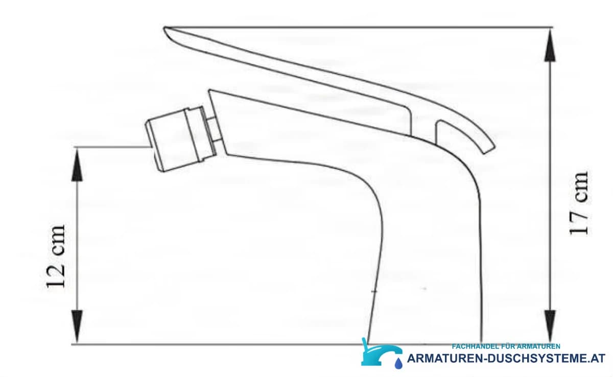Technische Zeichnung der Bidetarmatur woo-6963 mit 17 cm Gesamthöhe und 12 cm Auslaufhöhe