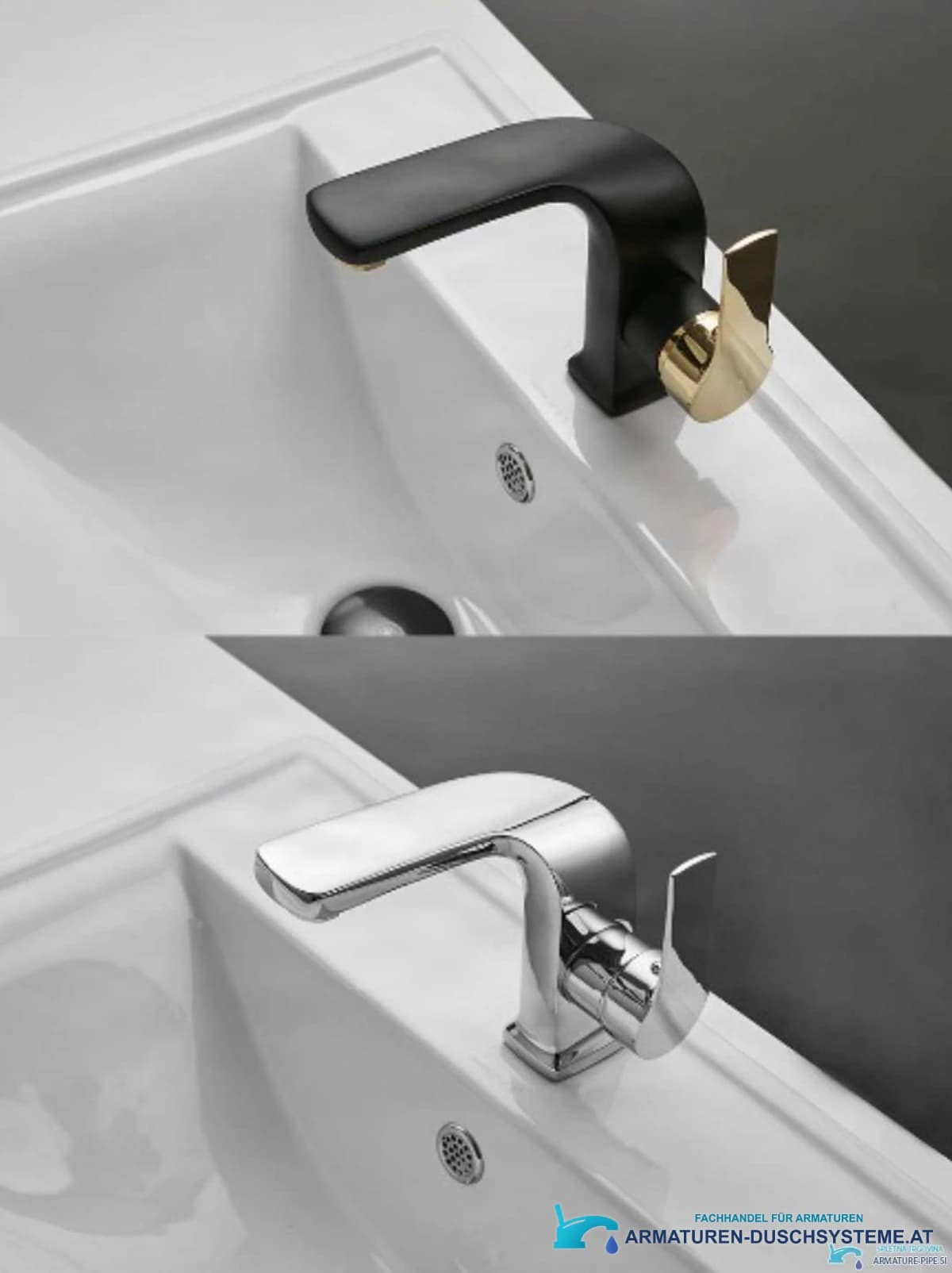 Extravagante Waschtischarmatur NB4009 in Mattschwarz mit Gold und in Chrom