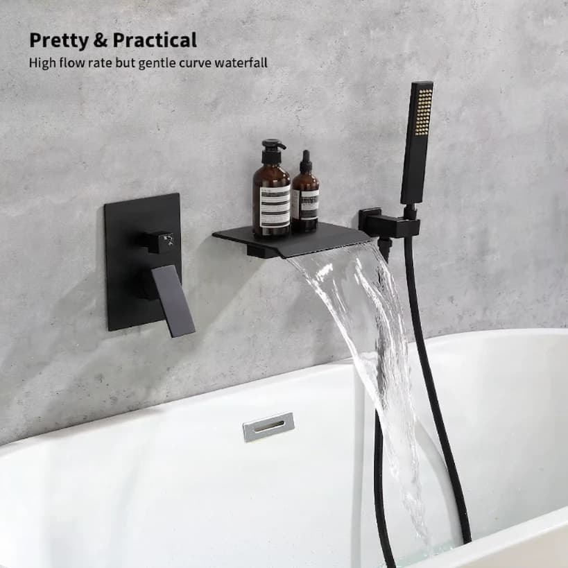 Male Npt Tub Faucet Hand Shower Matte Black Waterfall Bathtub Shower Faucet Set Wall Mount Tub Shower System Alloy Shower