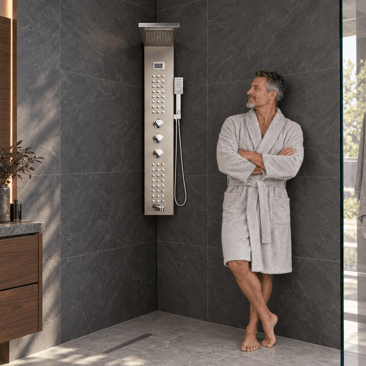 Thermostatisches Duschpaneel EYN TP1912L für Eck- und Wandmontage mit Massagedüsen in mehreren Farbausführungen